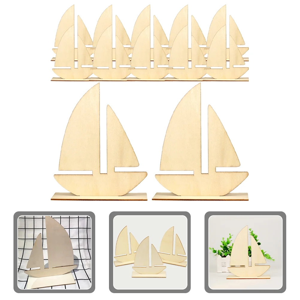 

10 Pcs DIY White Embryo Sailboat Wooden Cutout Beach Toys Cutouts Blank Slices Shaped Unfinished Crafts Decor Supplies Chips