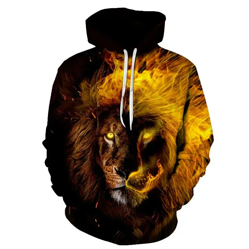 

Men's Hooded for men Golden Lion 3D Animal Printing Hoodies Tops Fashion Casual Streetwear Clothing Cool Loose Pullover Tees