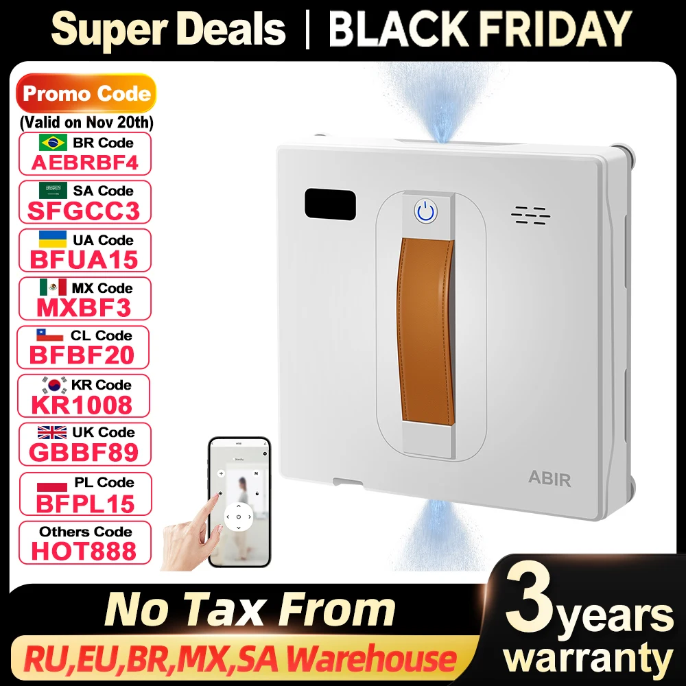 ABIR WD8 Window Vacuum Robot Cleaner White – Dual Ultrasonic Spray, AI Intelligent Wiping, Upgraded Laser Navigation, Smart Glass & Wall Washing for Home