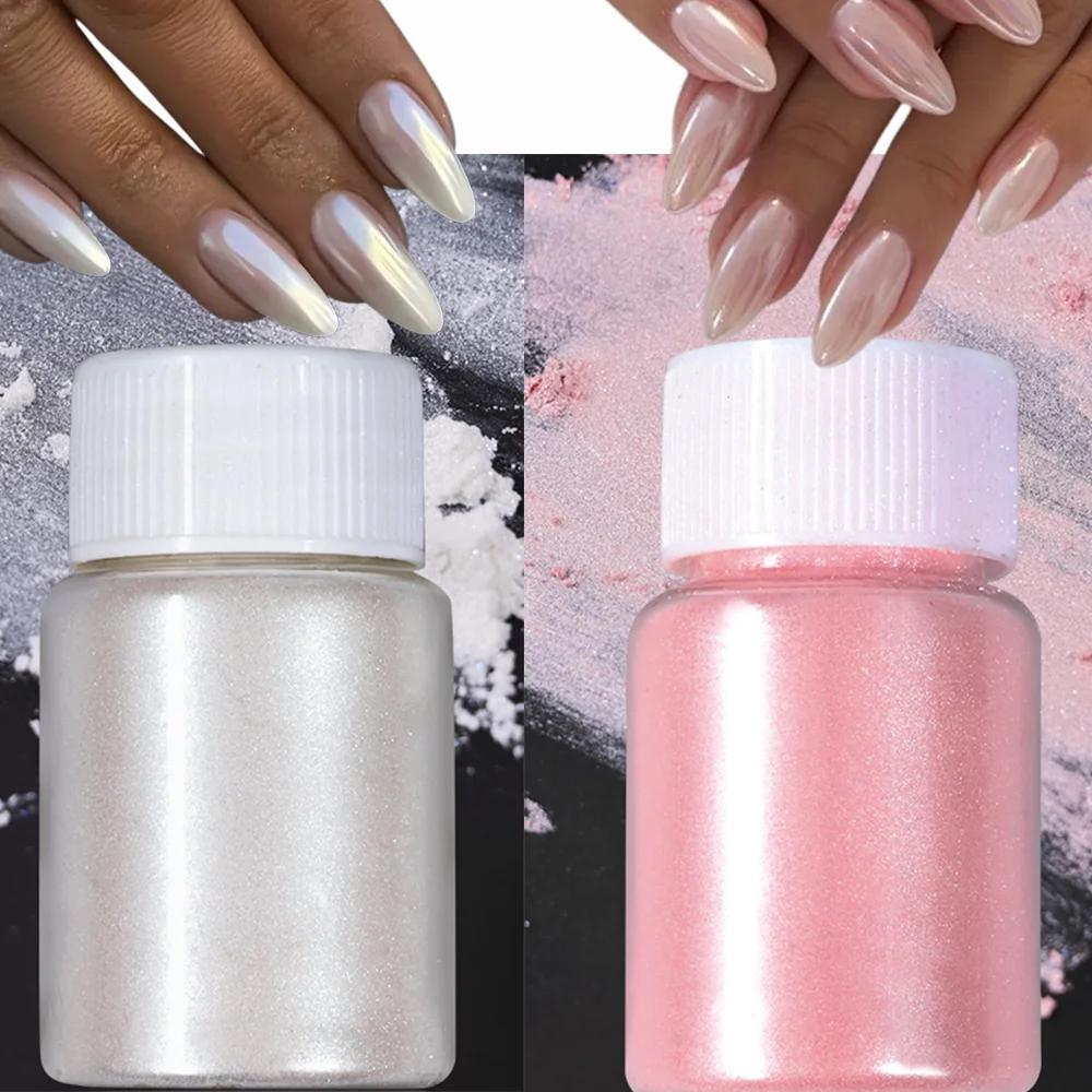 White/Pink Pearlescent Nail Powder 1Bottle 10g Gradient Mirror Effect Chrome Pigment Dust Aurora Mermaid Mica Rubbing Powder
