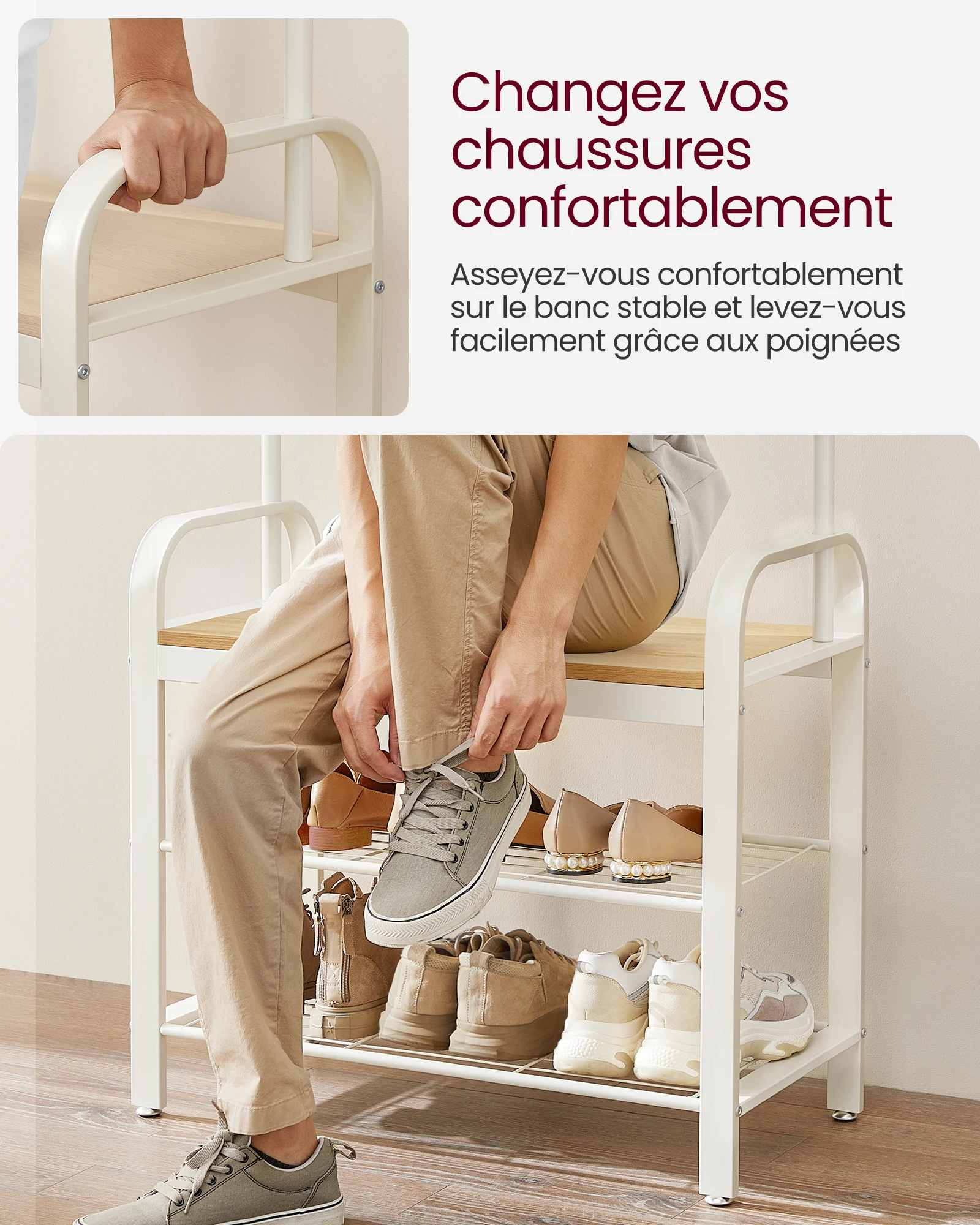 Portemanteau, Meuble D'Entrée Étagère À Chaussures, Barre Supérieure
