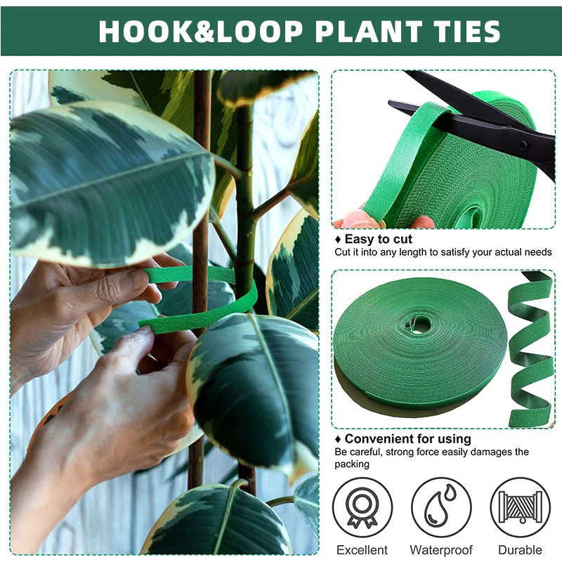Nylon Plant Ties for Home Garden, Plant Bandage Tie, Hook and Loop Organizer, Bamboo Cane Wrap Support Accessories, 50m