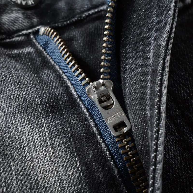 Fashion Vintage Men Jeans High Quality Retro Black Gray Stretch Slim Fit Ripped Jeans Men Designer Trousers Denim Pants Hombre