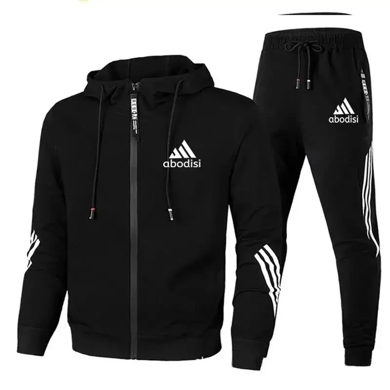 Men's Zipper Two Piece Sweatshirt and Sweatshirt, Casual Sports Suit with Hood and Pants, 2023 european and american home two piece urban casual women s shorts t shirt pants suit one line collar printing casual sports suit