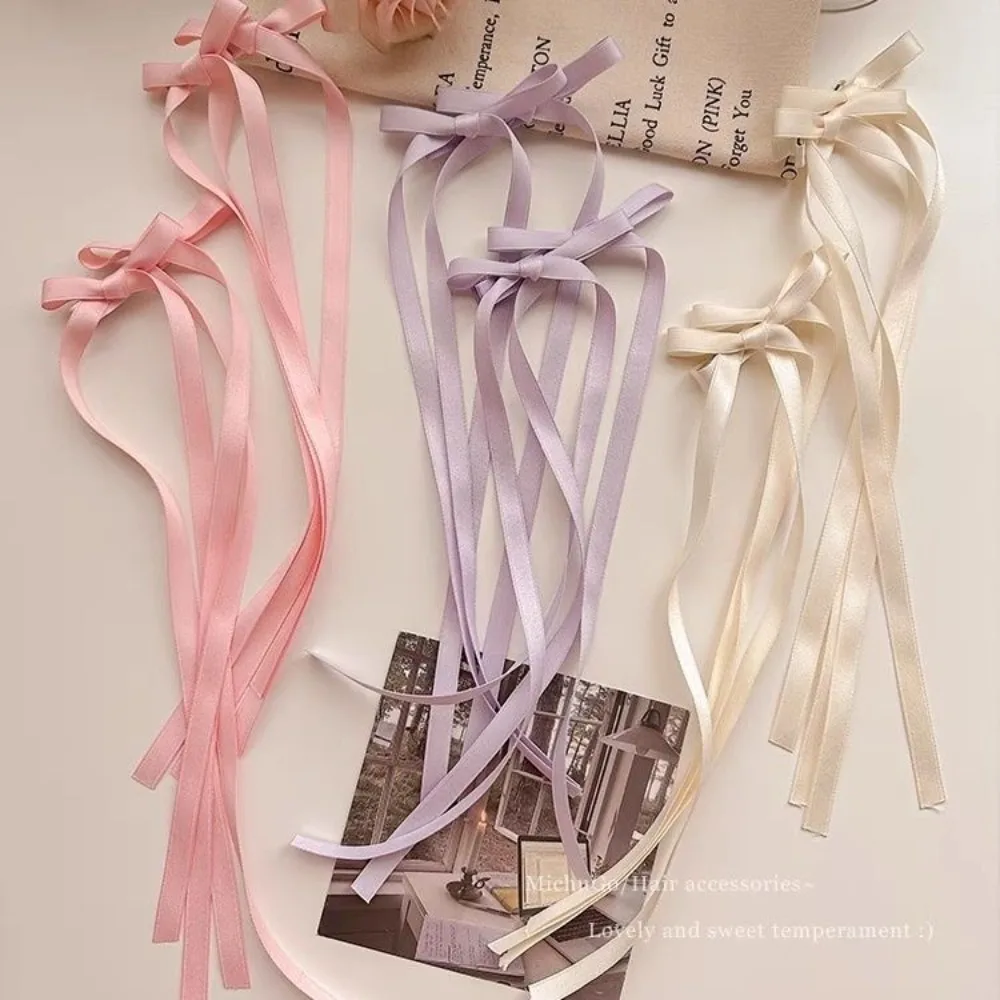 Hair Accessories Bow Hairpins Y2K Hairpin Sweet Cute Women Girl Korean Female Long Ribbon Hair Clips Barrettes Headwear