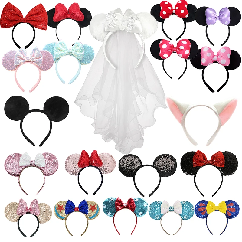 Mickey Mouse Ears Hairband For Girls Kids Sequin Dot Bows Cute Princess Toy Birthday Halloween Party Cosplay Accessori Per Capelli