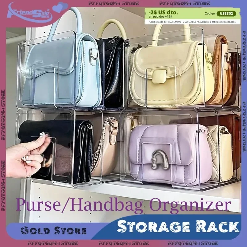 3/4 Grids Handbag Storage Rack Acrylic Transparent Divider Shelf for Wardrobe Purse Upright Display Space Saving Home Organizer