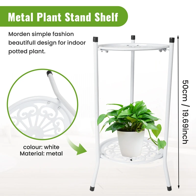 GEGE Two-Layer Elegant Metal Plant Stand Shelf Potted Plant Holder Modern Tall Pot Stands For Indoor Outdoor Decor