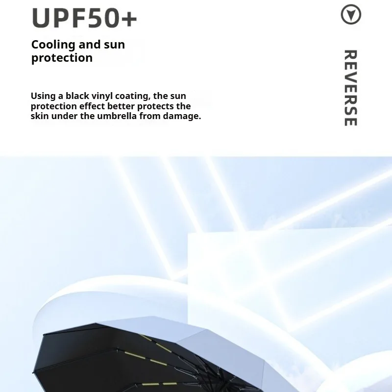 Automatic UV Protection Reverse Folding Umbrella with 10 Ribs - Compact, Windproof, and Lightweight
