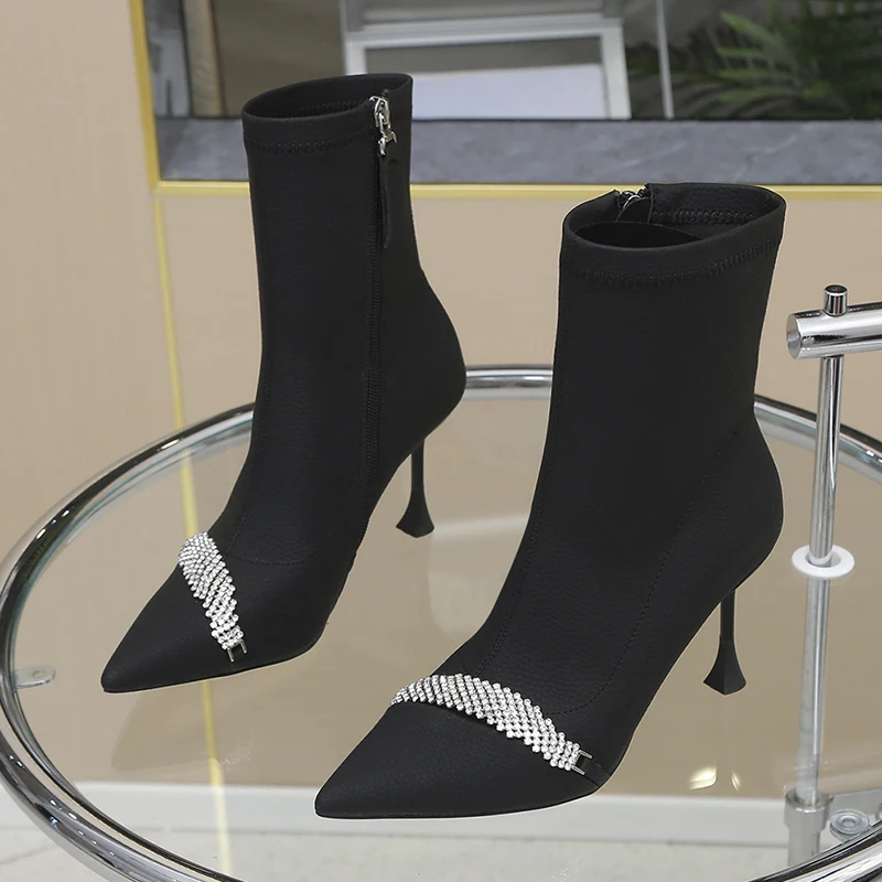 Sexy Pumps 2022 Winter New Designer Zipper Pointed Toe Ankle Boots High Heels Fashion Snow Party Boots Warm Casual Women Shoes