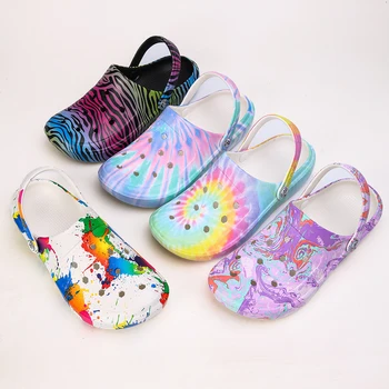 Garden Clogs Slip On Lightweight Two-way Wear Garden Clogs, Comfortable Women's Tie-dye Pattern Clogs, Non-slip Beach Slides 666 1