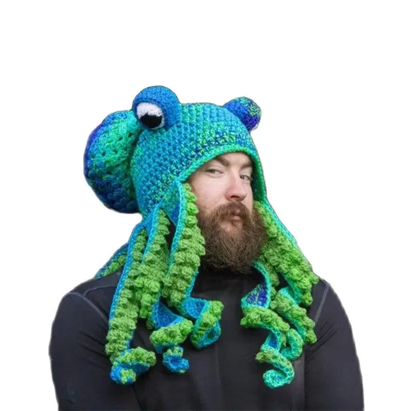 New Year's New Octopus Hat Autumn And Winter Creative Hand Knitted Crochet Wool Octopus Funny Squid HAT Party Dress Up