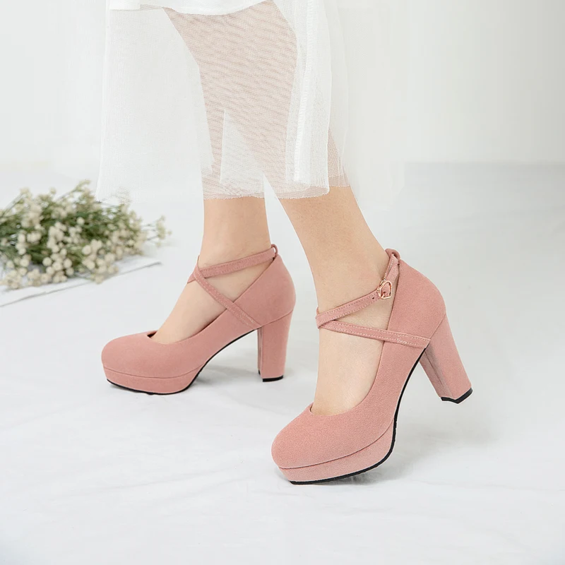 YQBTDL Yong Girls Student School Party High Heels Pumps Platform Cross Strappy Flock Children's Shoes Spring Autumn Pink girls shoes,girls high heel shoes