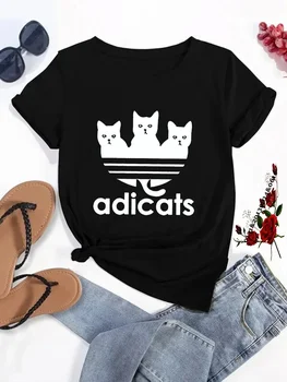 Camiseta feminina engraçada estampada, manga curta, hip-hop, roupas femininas casuais, tops de rua dos desenhos animados, camiseta verão