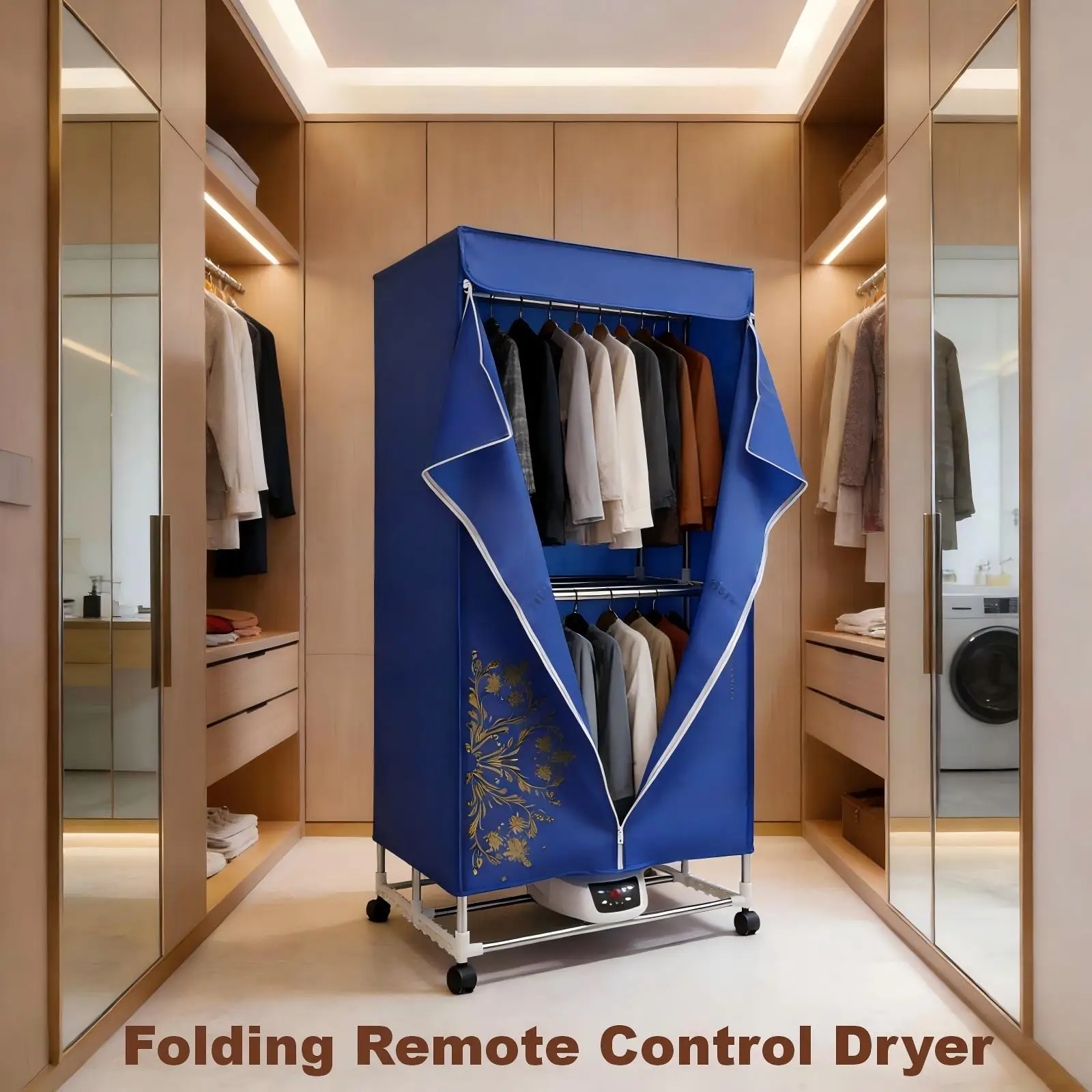 Sèche-linge pliable avec télécommande, 220V, 1200-1500W, avec motif, norme européenne, pour sécher les vêtements, pour la maison et les appartements