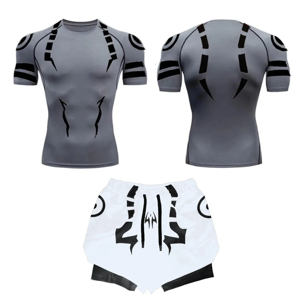Anime Jujutsu Kaisen Compression Set for Men 3d Printed Compression Shirt+2 In 1 Double Layer Pants Workout Gym Performance Suit sports suit