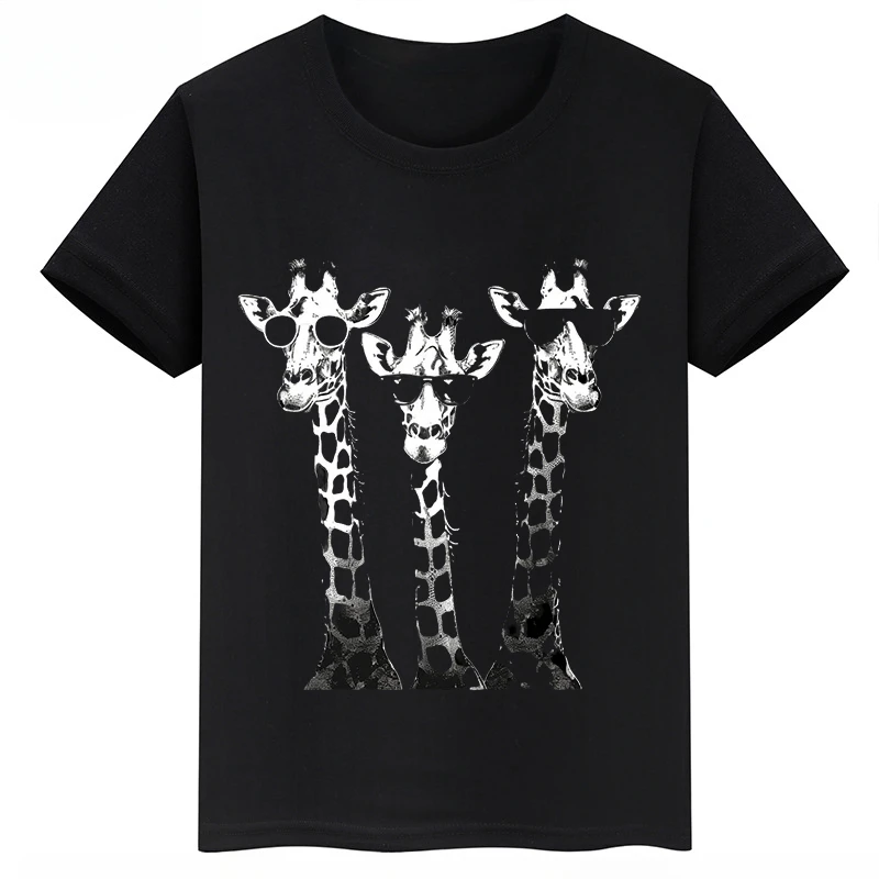 thumbnail image 1 of Ropa infantil con estampado de jirafa, camiseta de algodón de manga corta con dibujos animados para niños y niñas, camisetas deportivas de verano, 1 of 5