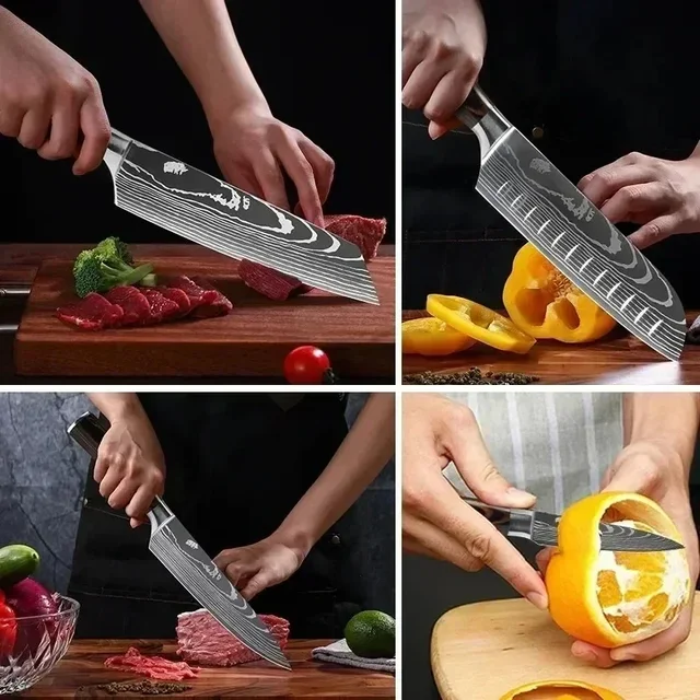 Professional ดามัสกัสมีดครัวญี่ปุ่น Santoku Cleaver มีดหั่นสแตนเลส Boning มีด Butcher Cleaver มีด 5 Professional ดามัสกัสมีดครัวญี่ปุ่น Santoku Cleaver มีดหั่นสแตนเลส Boning มีด Butcher Cleaver มีด 5