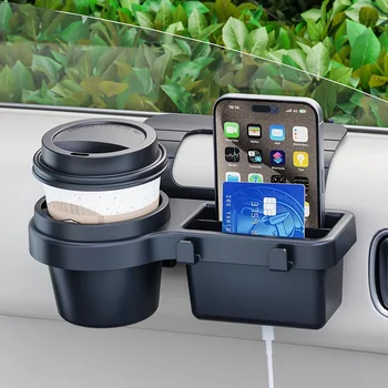 Portabicchieri per Auto con Supporto per Telefono, Vassoio Laterale per Finestrino, Tasca Portaoggetti, Accessori Interni Auto