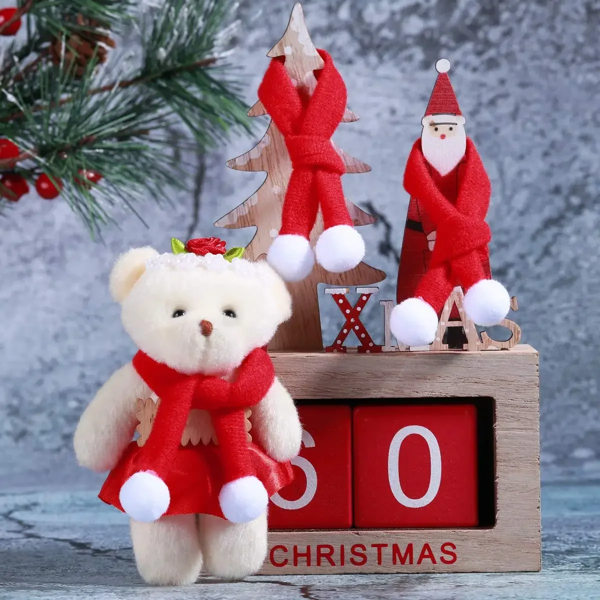 Mini Knitting Scarf Wine Bottle Decor Xmas Tree Ornament Pompon Red Scarf Christmas New Year Party Decoration Supplies 10/1PCS