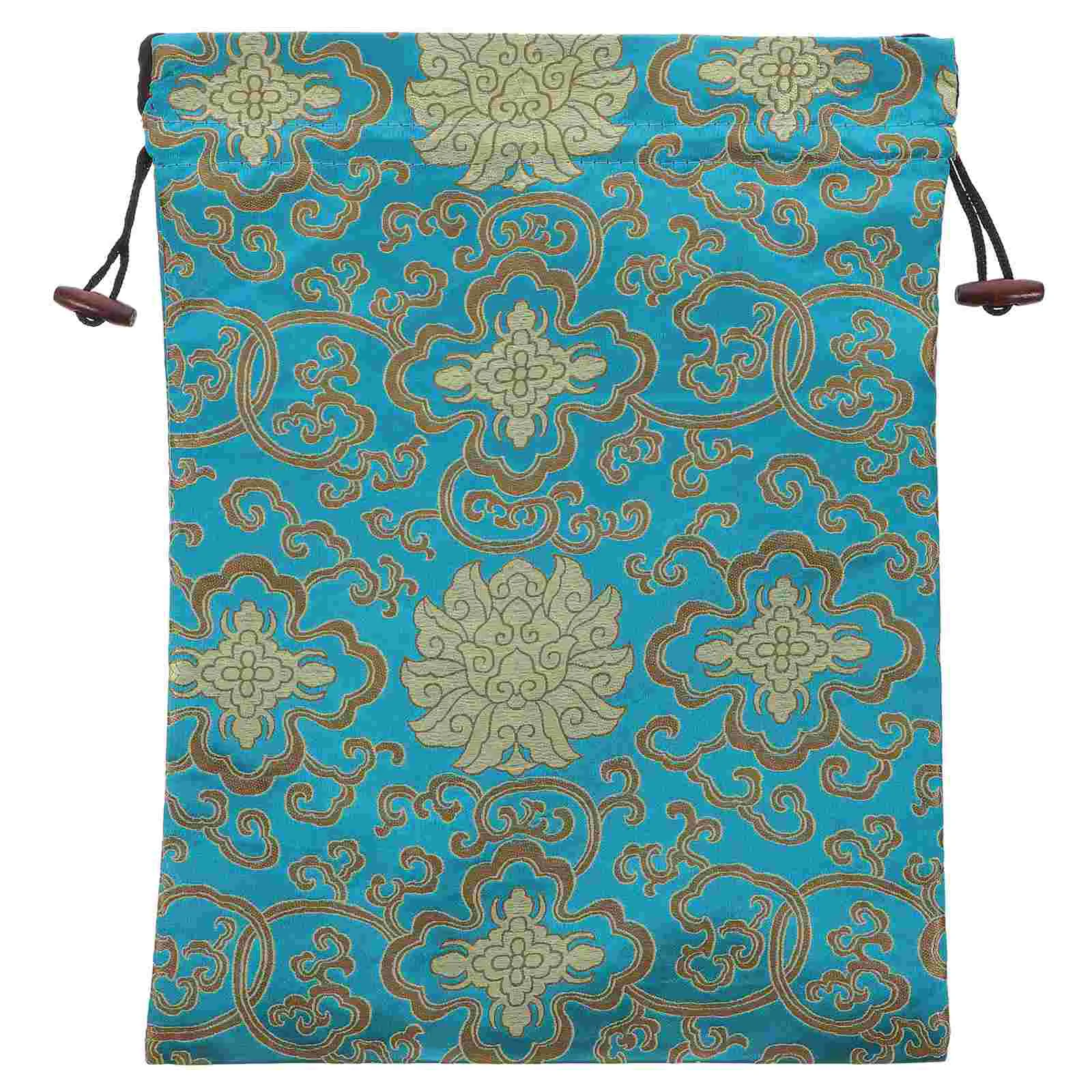 

Brocade Jewelry Chinese Candy Sachet Bag Embroidered Drawstring Purse for Wedding Birthday Party Blue Random Pattern