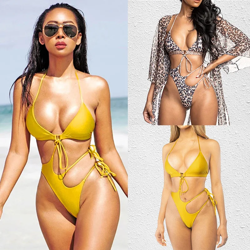 

Push up swimsuit one piece 2020 String swimwear women Hollow bodysuits High cut bathing suit Extreme bathers