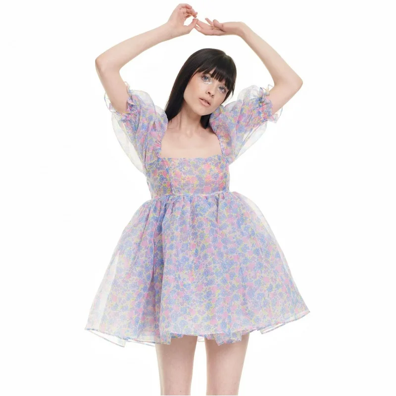 

2024 New Vintage court style dress floral sweet cake dress printed pettiskirt mesh dress