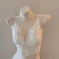 Soutien-gorge en dentelle blanche, sous-vêtements Sexy au dos, sans anneau en acier, vêtements intérieurs froncés, haut assorti, 2025 3