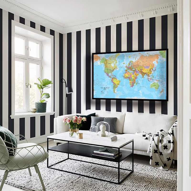 150*100cm World Map Detailed Wall Poster Clear Printed Canvas Painting Decorative Hanging Picture Office Home School Supplies world map poster