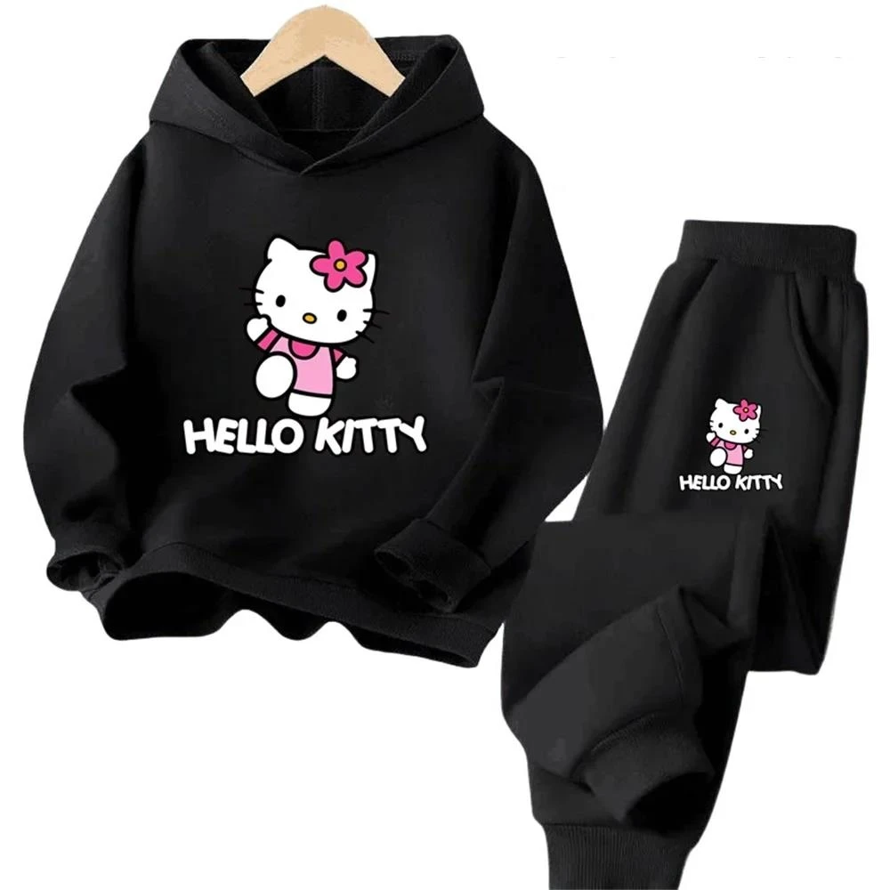 thumbnail image 1 of Conjuntos de sudaderas con capucha Conjunto de ropa para niños Ropa de Hello Kitty para niños Ropa para niñas Tops Pantalones Trajes de 4 a 14 años Trajes con capucha Suéter, 1 of 4