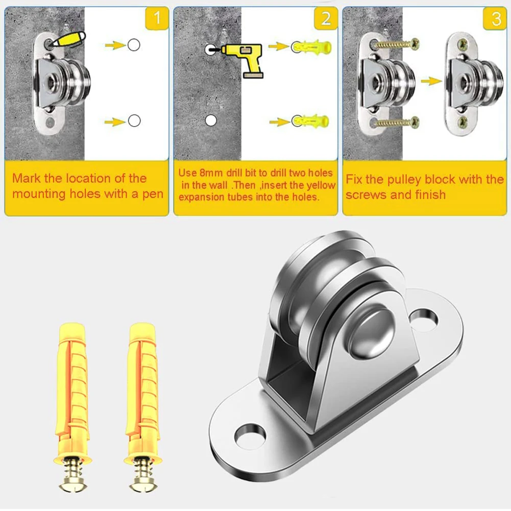 2/4Pcs Bearing Silent Pulley with Mounting Screws Heavy Duty Fixed Pulley Block Kit for Cord Material Handling Moving/DIY Mount 4