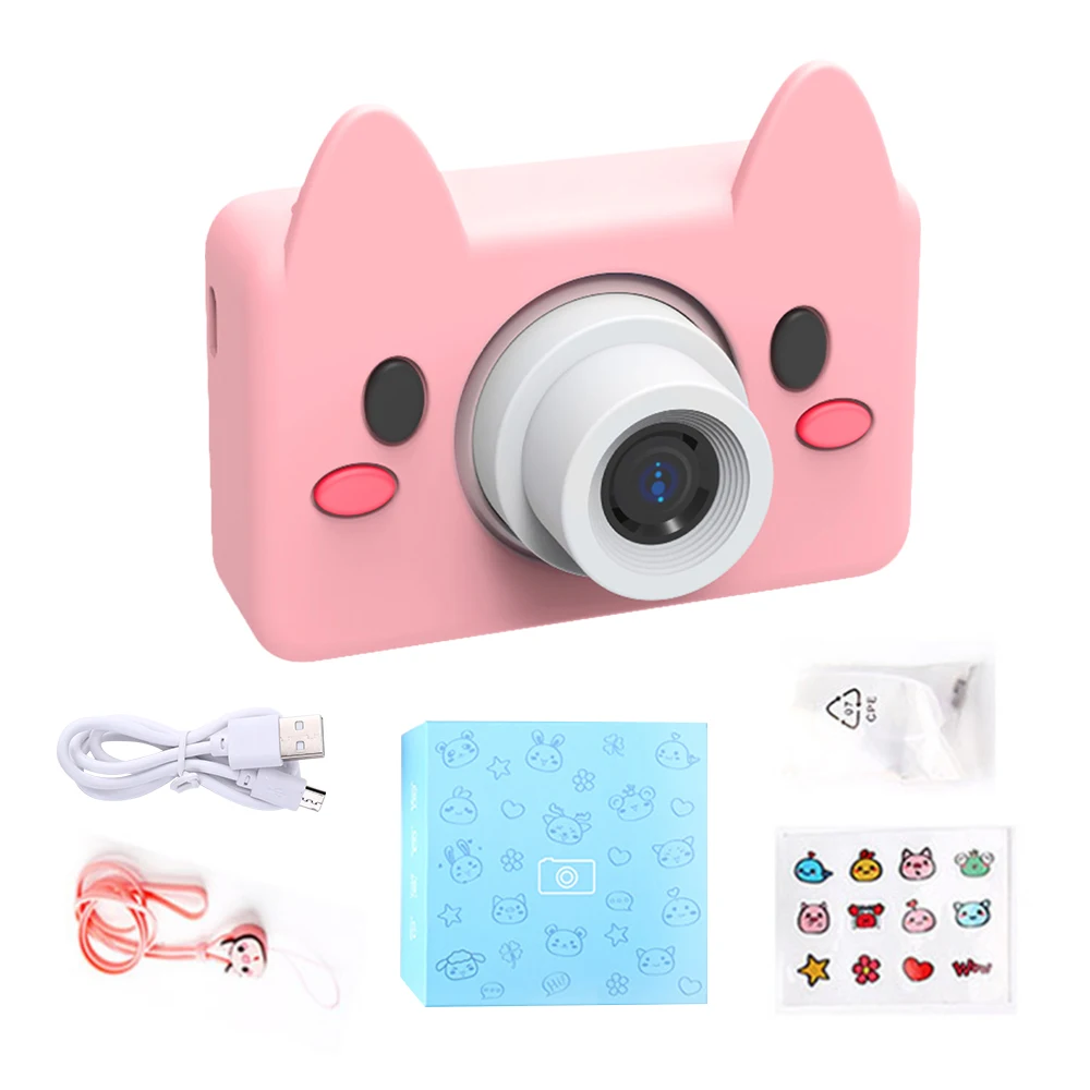 Cartoon Child Selfie Camera Toy Multifunctional Mini Digital Camcorder Portable with Lanyard USB Charging for Kids Holiday Gifts