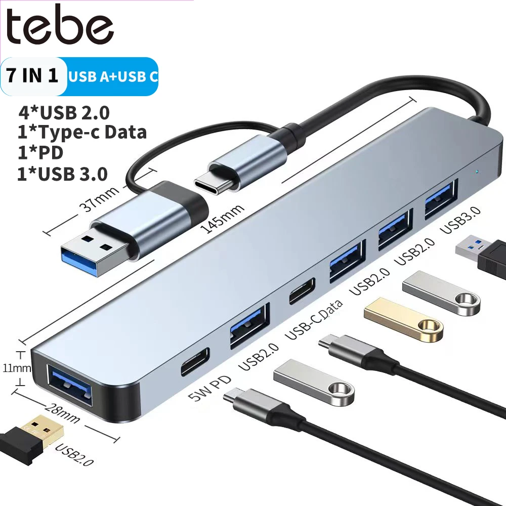 Tebe-USB 허브 어댑터 USB A + USB C to USB 2.0/3.0 분배기, SD/TF 카드 리더기 멀티 포트 맥북 아이패드용 c 타입 허브