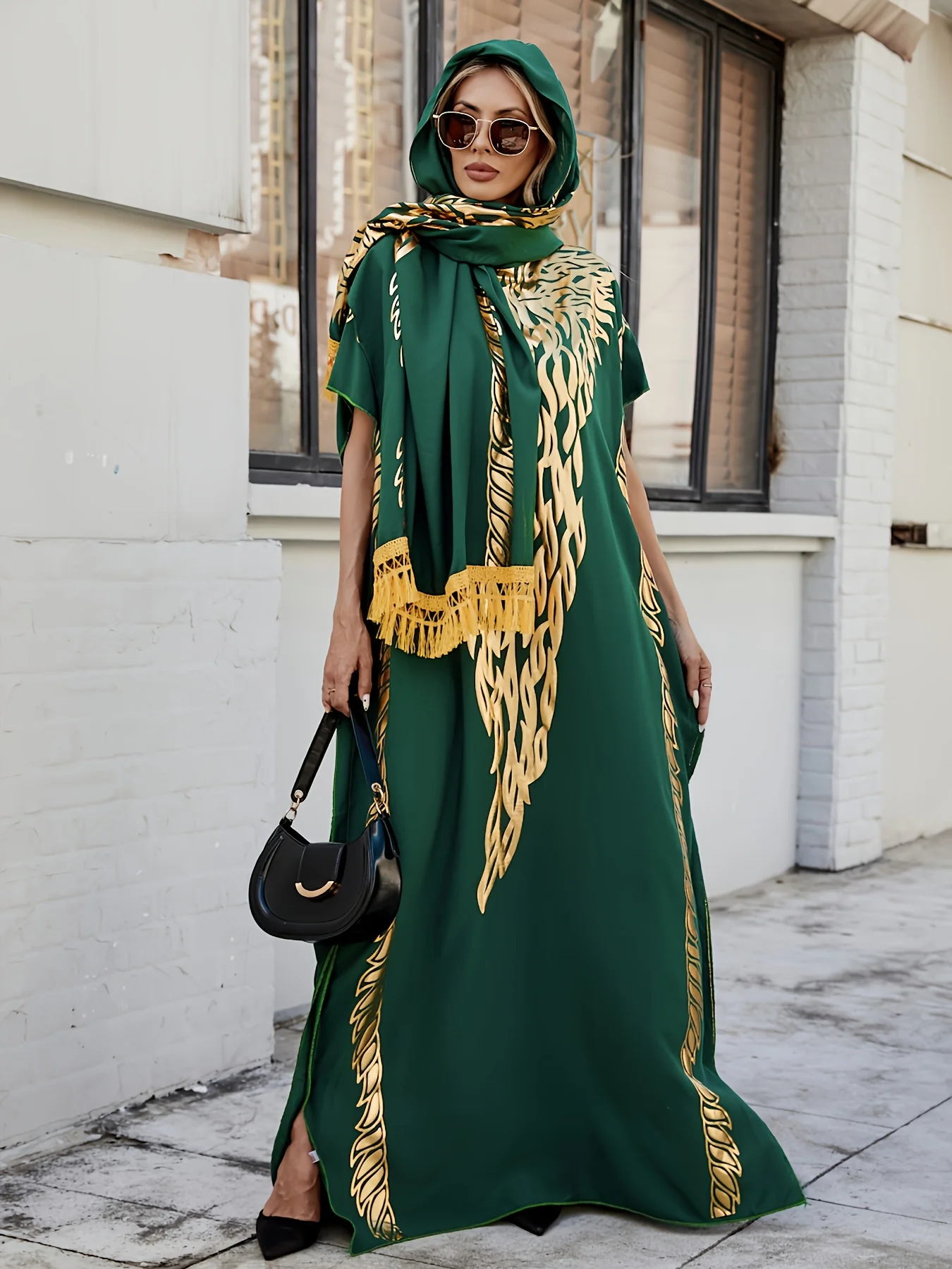 Summer New Short Sleeve Robe Cotton Loose Lady Dress With Big Scarf Gold Stamping Boubou Maxi Islam Women African Abaya Clothing