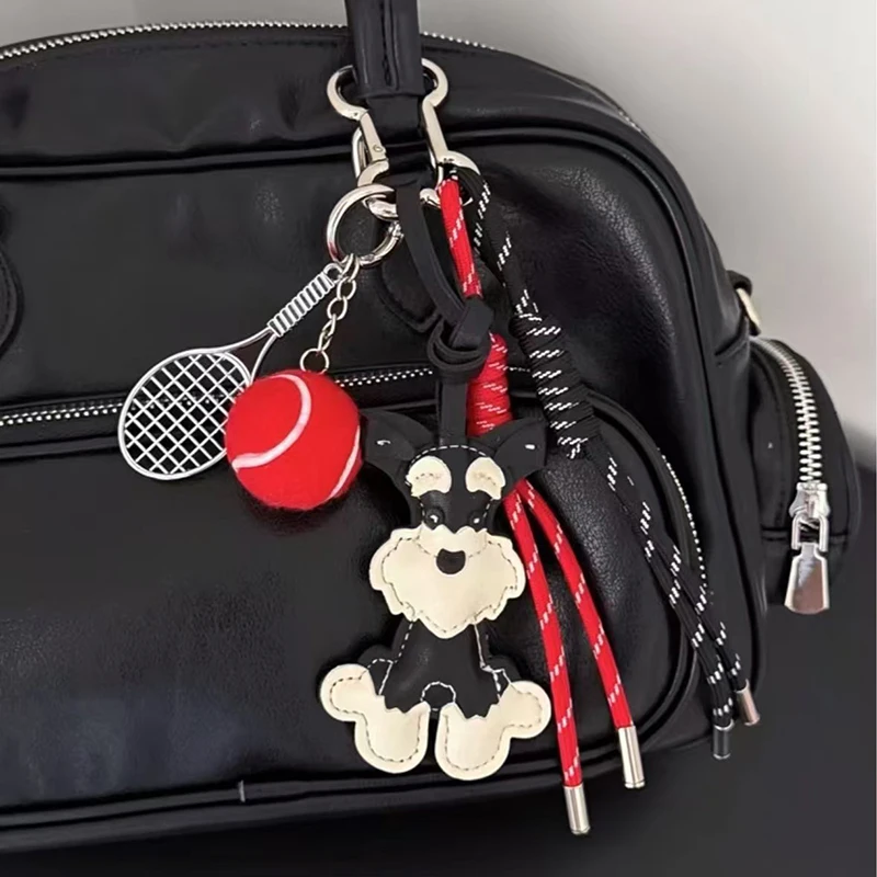 Hot Ins Leather Schnauzer Doll Bag Charms Y2k Woven Rope Hanging Decoration Couple Doll Keychain Cute Gift Bag Pendant Keyring