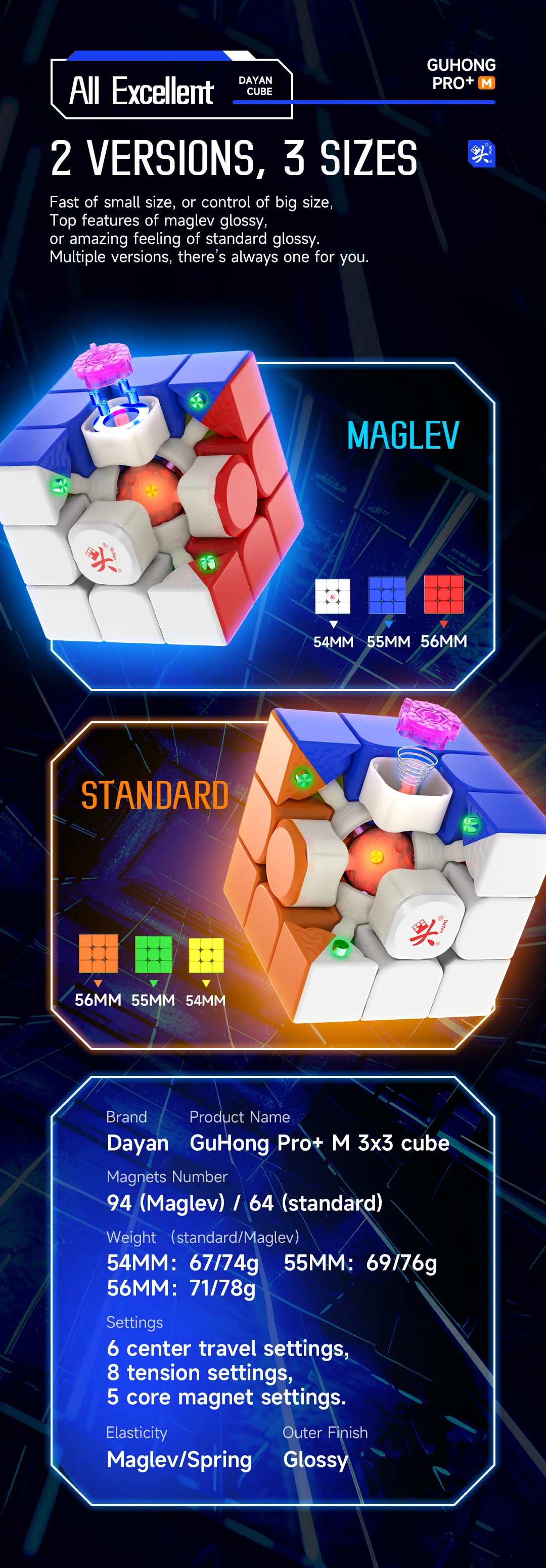 [JudyCube] DAYAN Guhong Pro+ 3X3 Maglev Magnetischer Zauberwürfel Zappelspielzeug Dayan Cube 3X3 Guhong Spring Cubo Magico Puzzle – Detail 8