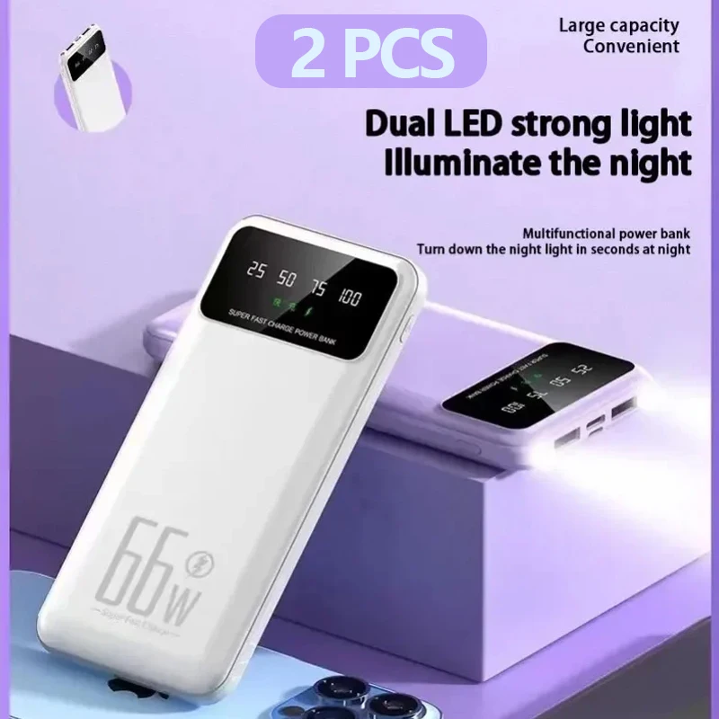 

2 pcs New 100000mAh Power Bank Lightweight Portable High Capacity Super Fast Charging Digital Display For Xiaomi Samsung IPhone