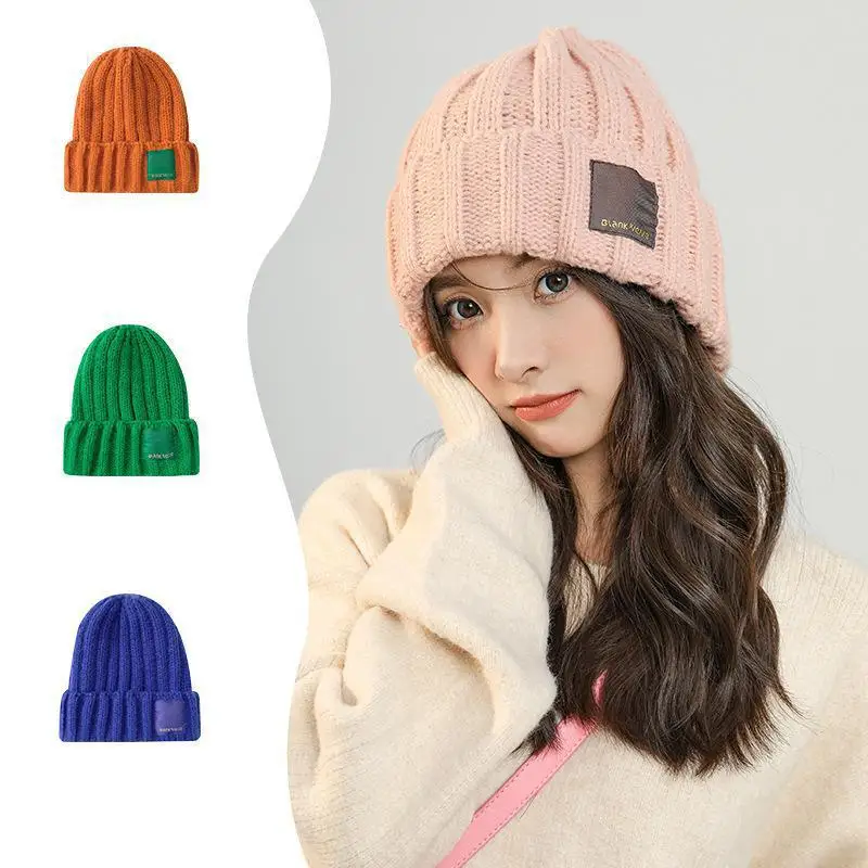 

Women Knitted Beanies Earmuffs Cap Winter Warm Ear Protection Hat Solid Color Korean Girls Ski Headgear Thick Plush Skullies New