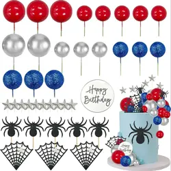 Spider-Themed Cake Topper Set with Web Balls and Stars for Birthday Party or Baby Shower Supplies (38pcs Spider set)