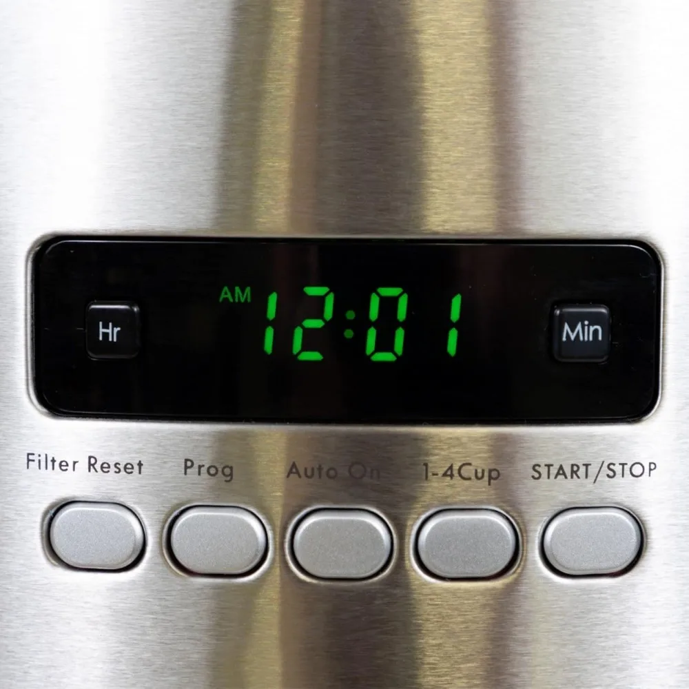 Control 12-cup Programmable Coffee Maker, Red and Stainless Steel Drip Coffee Machine, Glass Carafe, Reusable Filter, 5