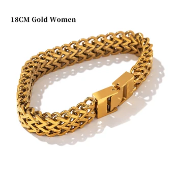 Unisex Jewelry Stainless Steel Cuban Link Chain Bracelet Bangle Man Women 18K Plated Gold Heavy Metal Waterproof Men 9