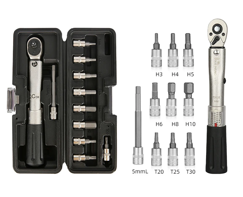BIKEHAND Professional Torque Wrench Set 1/4'' Drive Bicycle T20/25/30 Allen Key Tool Socket Spanner Kit Motorcycle Repair Tool
