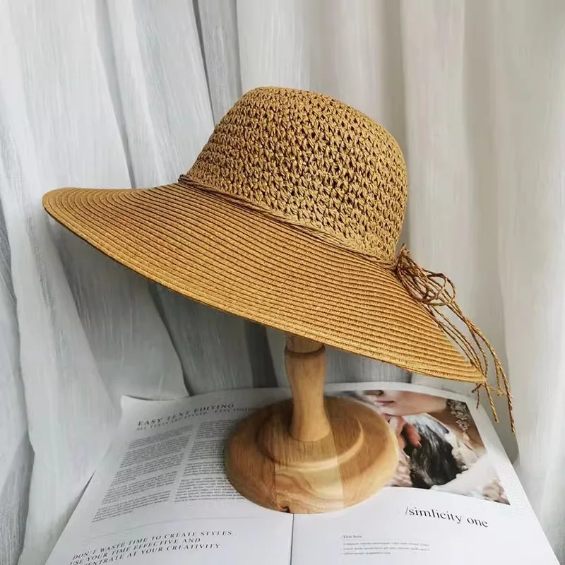 Cappello di paglia a tesa larga per donna, cappello da sole estivo per ...