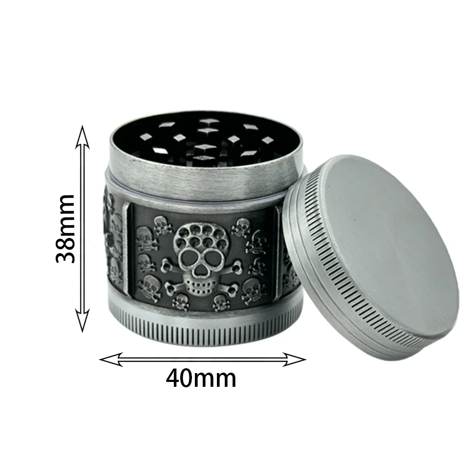 40mm Skull Style Cigarette Grinder with 4 Layers of Metal Material Herb Grinder Suitable for Men's Christmas Gift