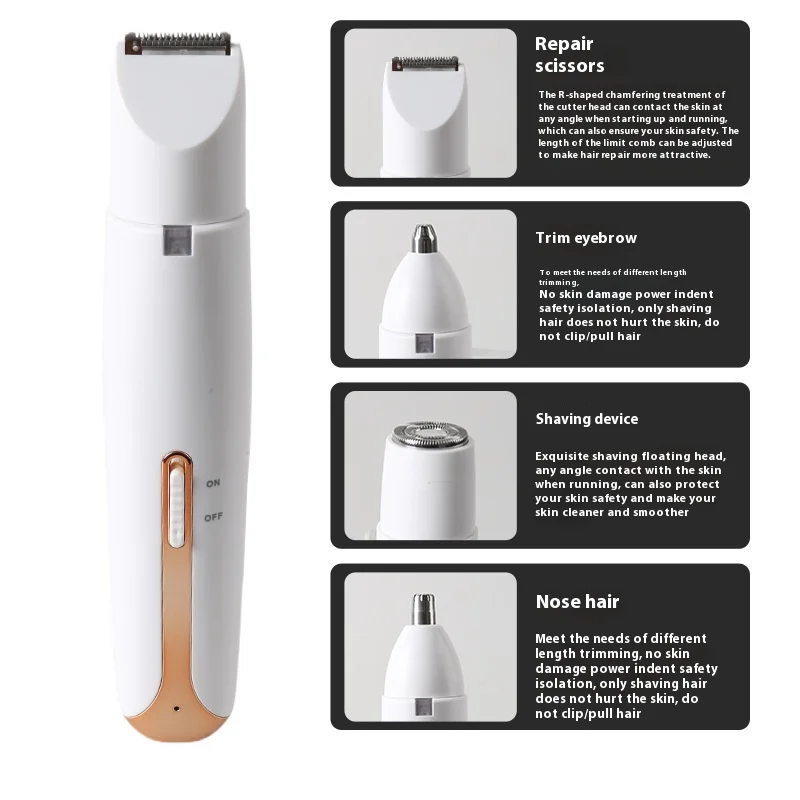 Portable 4-in-1 Women's Electric Hair Removal Device, Multi-functional Electric Hair Removal Set, Includes Four Blades