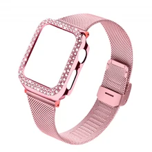 

Diamond case+Milanese strap For Apple Watch band 45mm/41mm 44mm 40mm Stainless steel bracelet iwatch series 7 4 3 SE 6