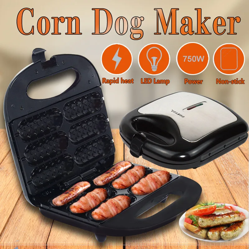 Corn Dog Waffle Maker Hot Dog Waffle Machine with Non-stick Coating Plate Make 6 Corn Dogs waffle maker