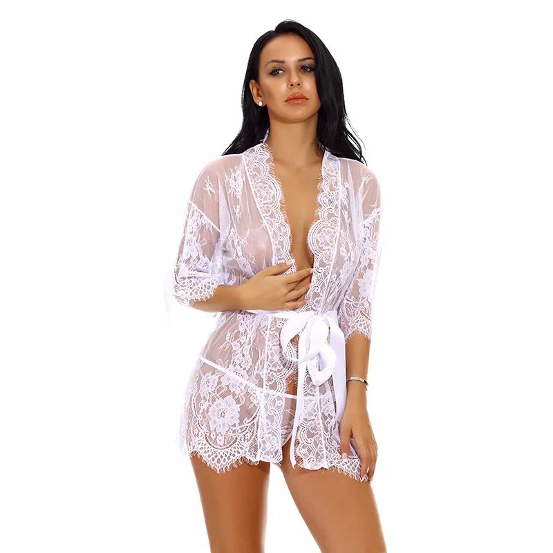 Sexy Women Perspective Lingerie Robes Lace Nightdress Sleepwear Nightgown Bandage G-String See Through Sex Sheer Sleep Dress