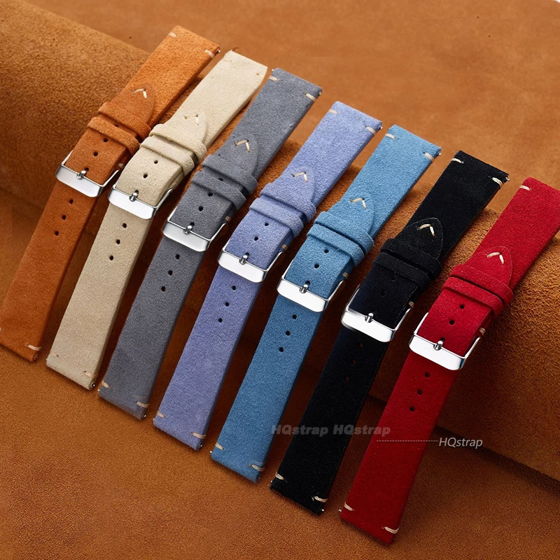 Premium Handmade Suede Leather Watch Strap with Quick Release - Vintage High-Quality Band
