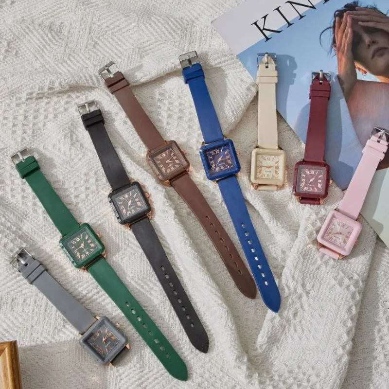 

Brand Silicone Strap Watch Roman Square Dial Vintage Woman Quartz Watch Luxury Gift Wristwatch Relojes Para Mujer Dropshipping